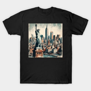 The Statue of liberty New York Abstract Cityscape T-Shirt